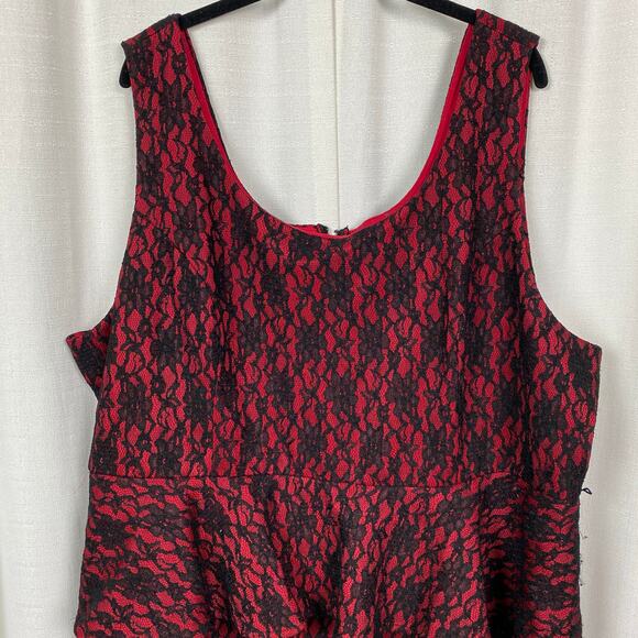 Torrid x Rebel Wilson Red&Black Lace Peplum Sheath Midi Dress Sz.26W - Picture 6 of 15